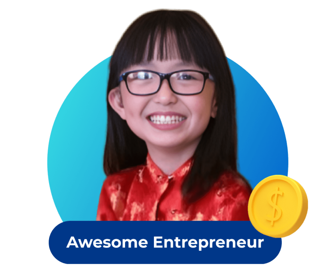 A girl wearing glasses holds a coin, embodying the spirit of an awesome entrepreneur with determination and vision.