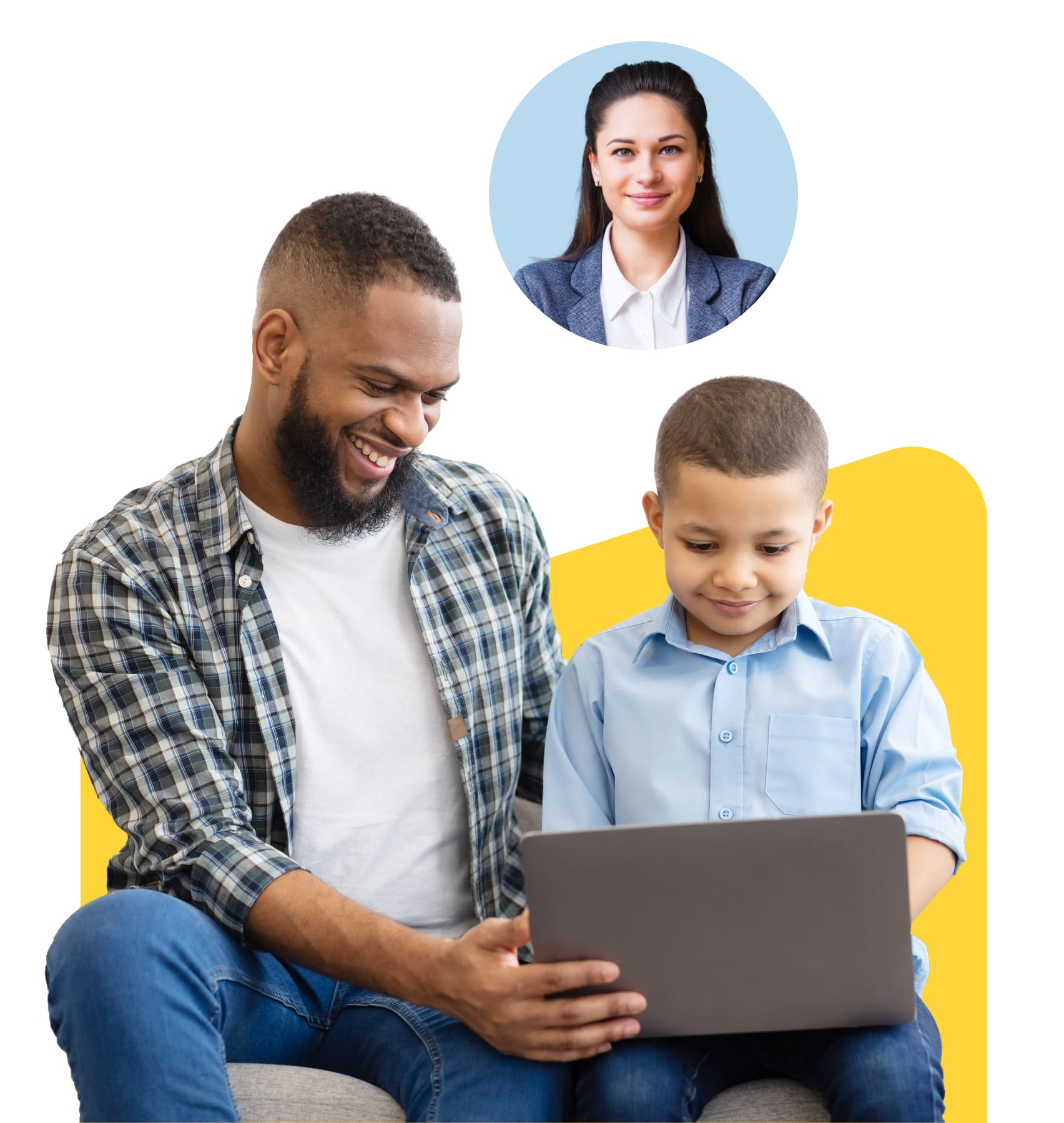 A father and son collaborate on a laptop, sharing ideas and learning together in a warm, engaging environment.