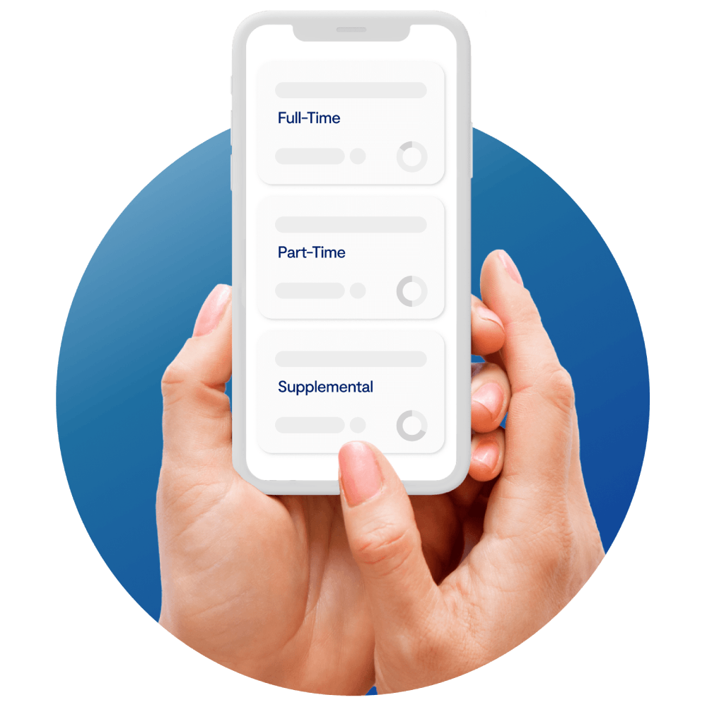 A mobile app interface designed for full-time job seekers, showcasing features for job listings and applications.