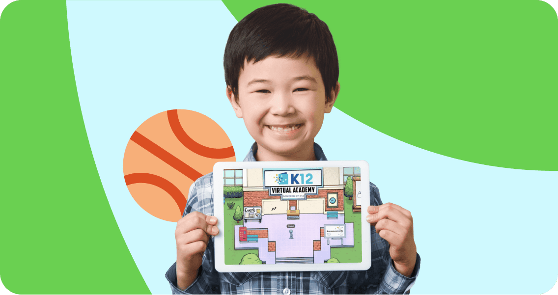 A boy proudly displays a tablet showing an exciting basketball game on the screen.